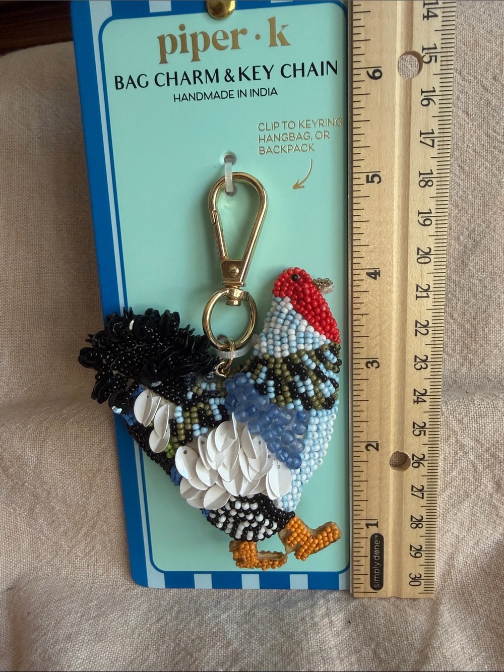 NEW~ Beaded Rooster Bag Charm /Key Chain - Picture 4 of 4